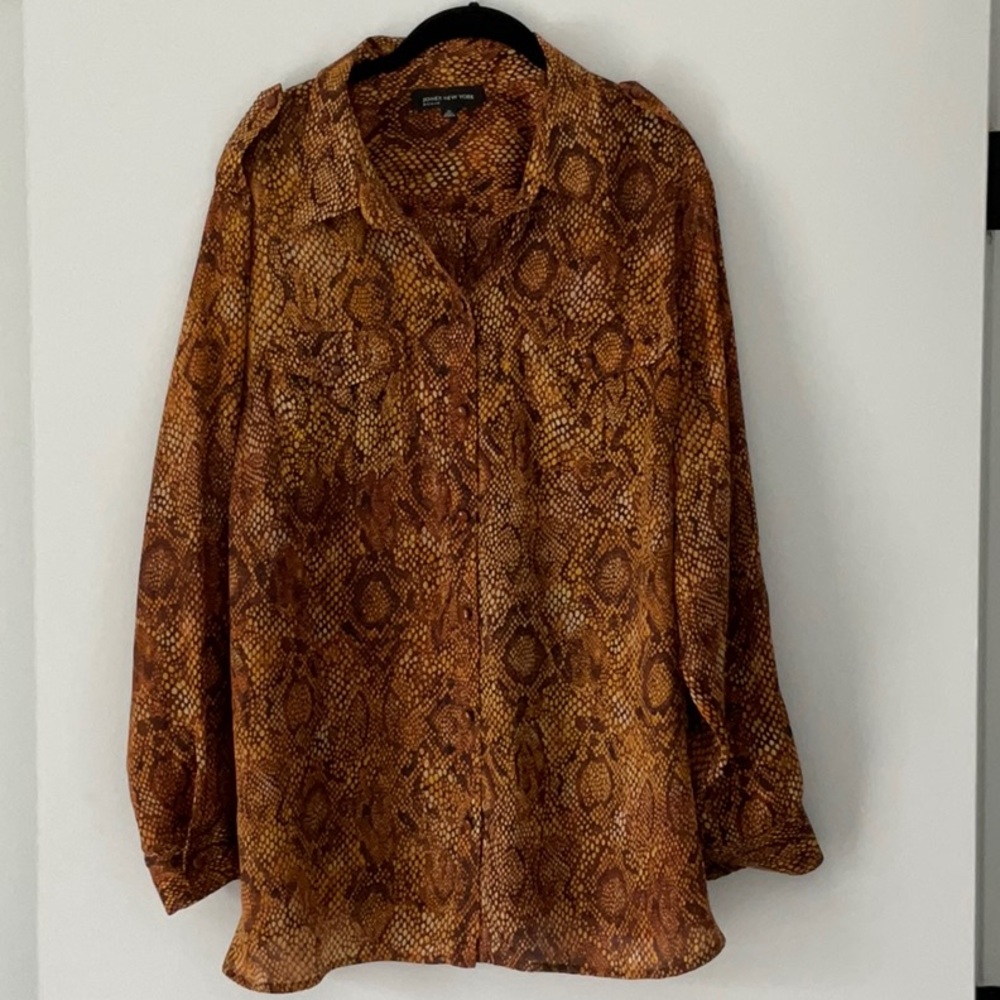 Jones New York Woman Animal Print Button Down Blouse - Size 3X